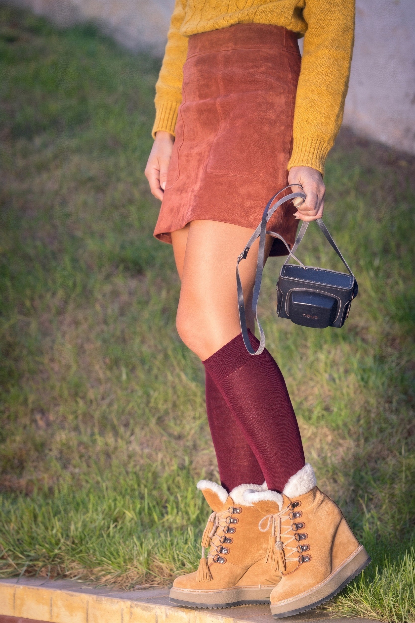 Chaussettes Haut-Mollet Laine Mérinos & Coton Bordeaux - Pirin Hill