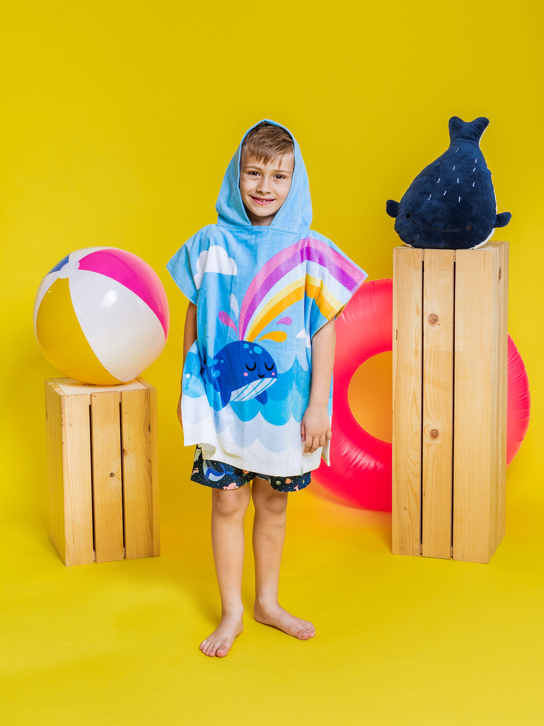 Poncho Éponge à Capuche Enfants Baleine Heureuse