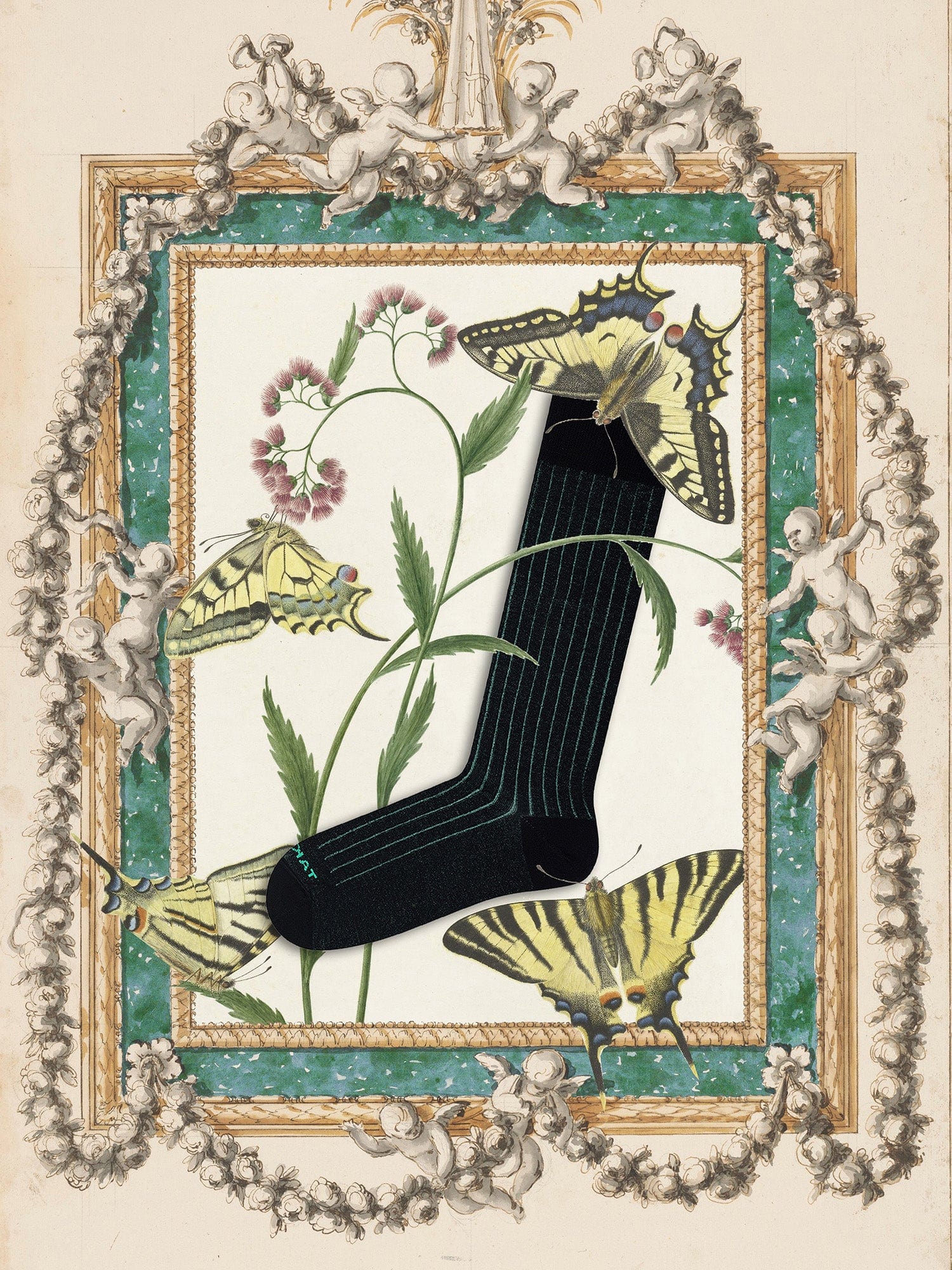 Le Bar a Chaussettes - Chaussettes Fil d'Ecosse Noires Rayures Vertes