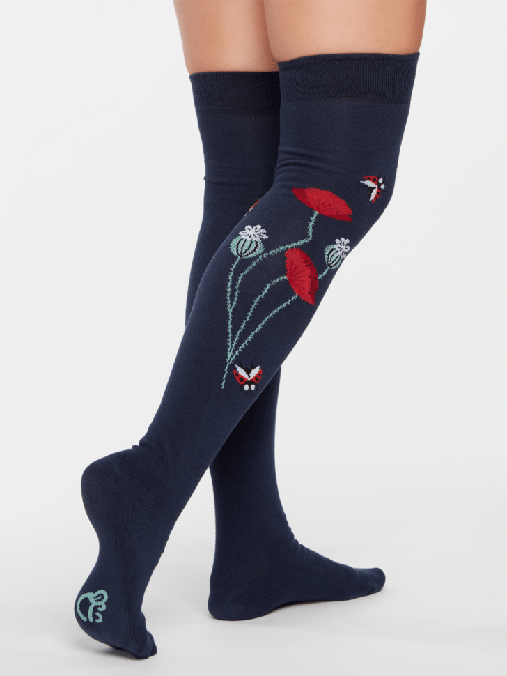 Le Bar a Chaussettes - Chaussettes au-dessus du genou Coccinelles et Fleurs de Pavot