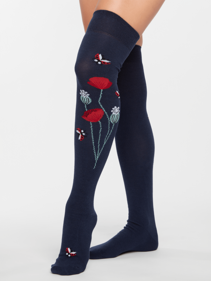 Le Bar a Chaussettes - Chaussettes au-dessus du genou Coccinelles et Fleurs de Pavot