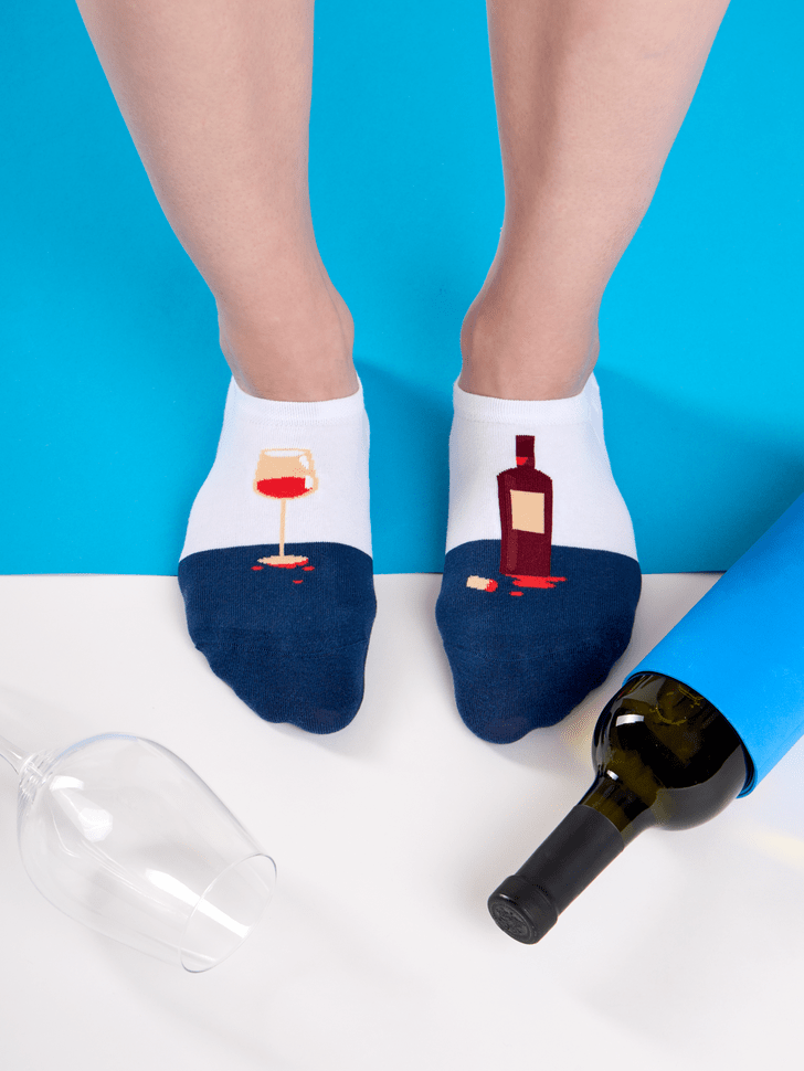 Le Bar a Chaussettes - Socquettes Invisibles Bouteille et Verre de Vin