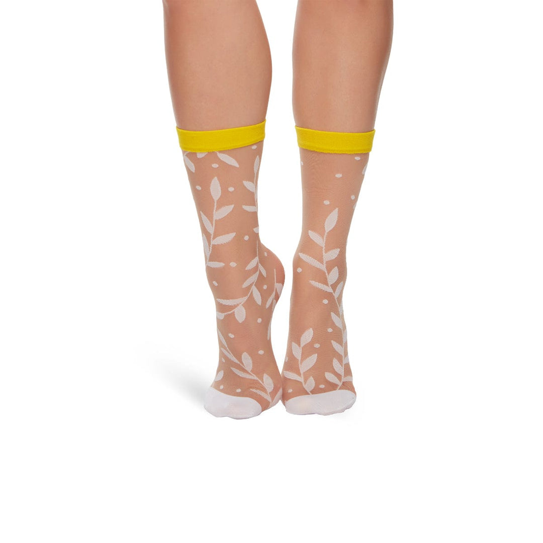 Le Bar a Chaussettes - Chaussettes Nylon Feuilles Blanches